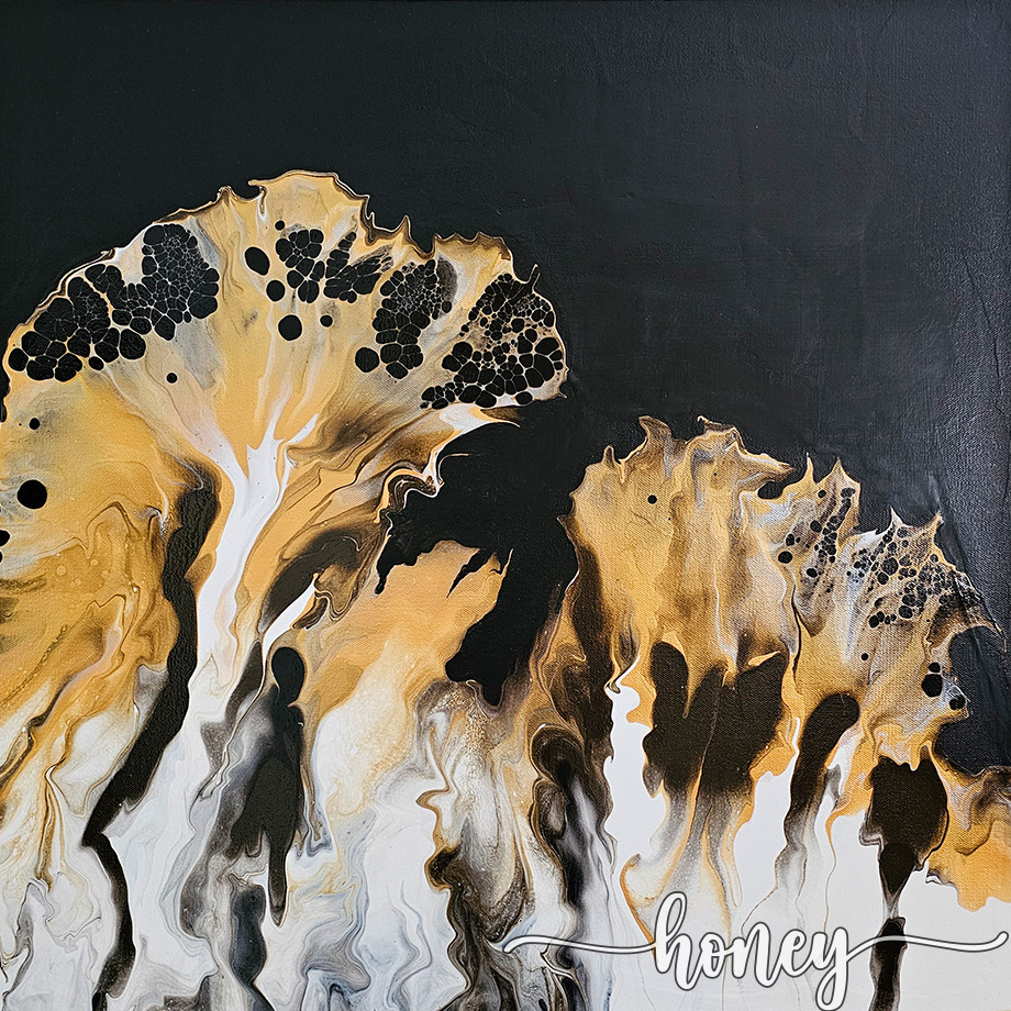Gold Flames fluid painting by Silvi Honey